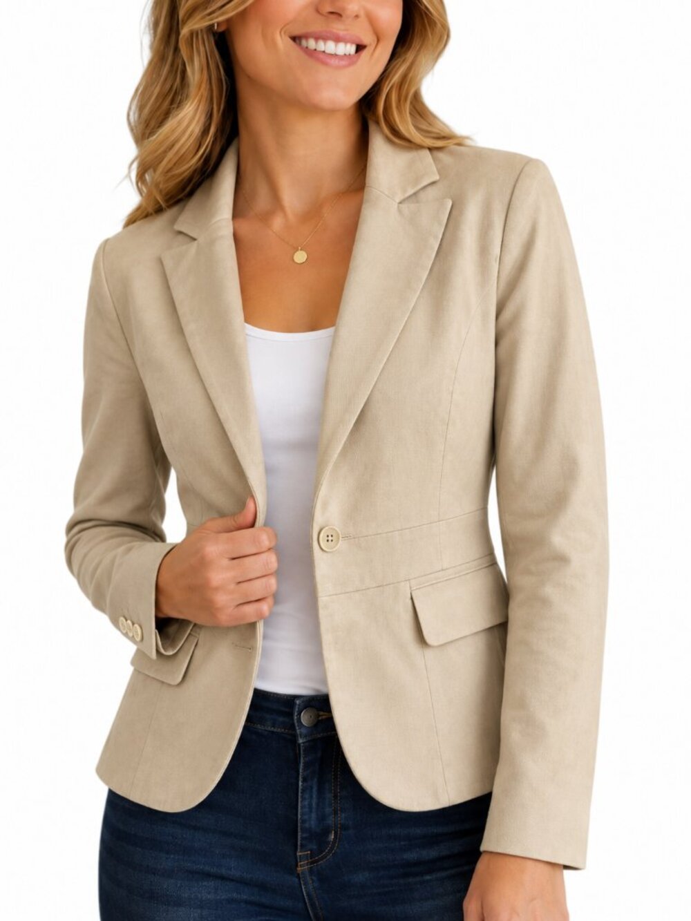 New York & Co 97% Cotton Womens Blazer Sz 2 NEW! Beige Classic Career